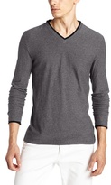 Thumbnail for your product : Kenneth Cole New York Men's Double V Neck Feeder Stripe Knit Shirt