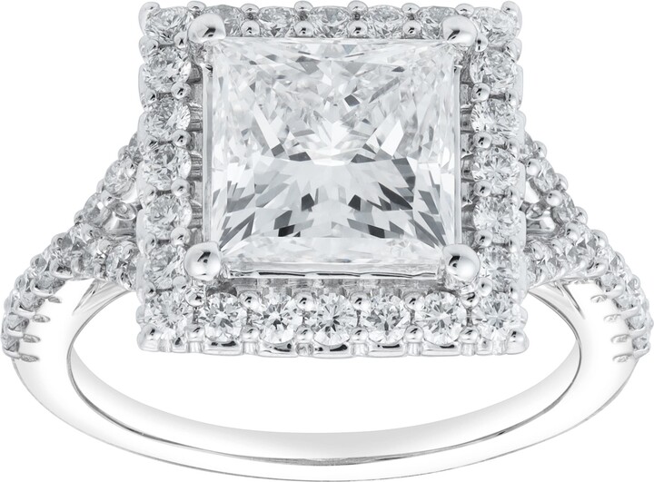 LuvMyJewelry Katerina 14K White Gold Princess Cut Lab Grown Diamond Halo Engagement Ring - 3.7 Ct