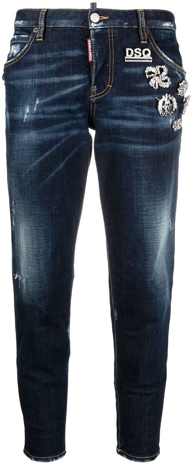 DSQUARED2 Crystal-Embellished Cropped Jeans - ShopStyle