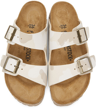 Birkenstock White & Beige Birko-Flor Camo Narrow Arizona Sandals