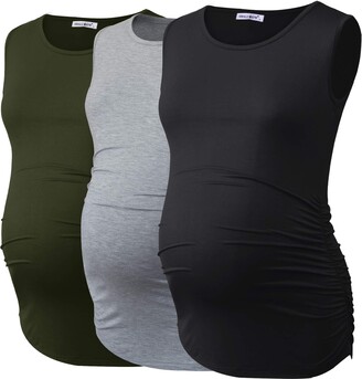 Smallshow Women's Sleeveless Maternity Tank Tops Side Ruched Pregnancy Clothes 