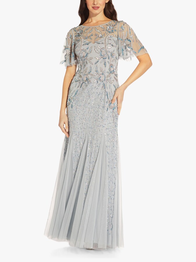 adrianna papell v neck sequin gown