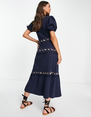 ASOS Tall Tall Lace insert midi dress with flower embroidery in navy