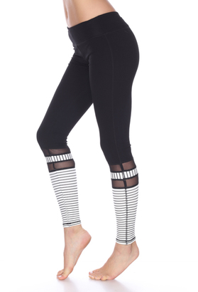 Electric Yoga Black & White Stripe Mesh Leggings