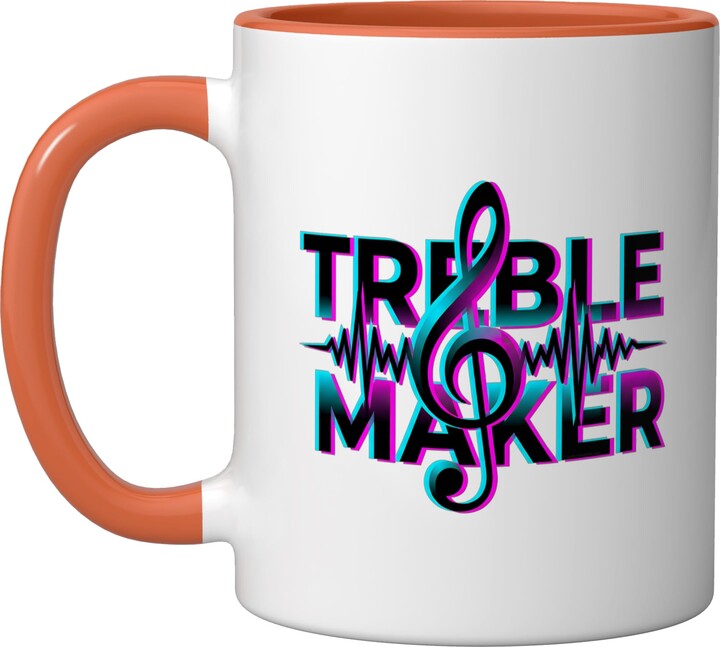 Treble Maker Music-Pun Collection by NLTS Treble Maker Retro Music Pun Synthwave Aesthetic Design Ceramic Mug, Orange/White