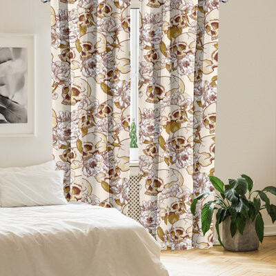 East Urban Home Old School Curtains Art American Traditional Pair of Pale Camel Fawn and Eggshell
