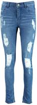 Thumbnail for your product : boohoo Pammy Mid Rise Distressed Skinny Jeans