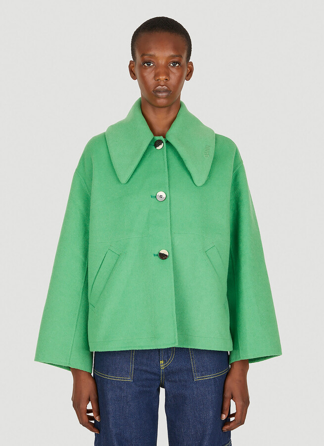 Ganni Oversized Collar Jacket in Green - ShopStyle