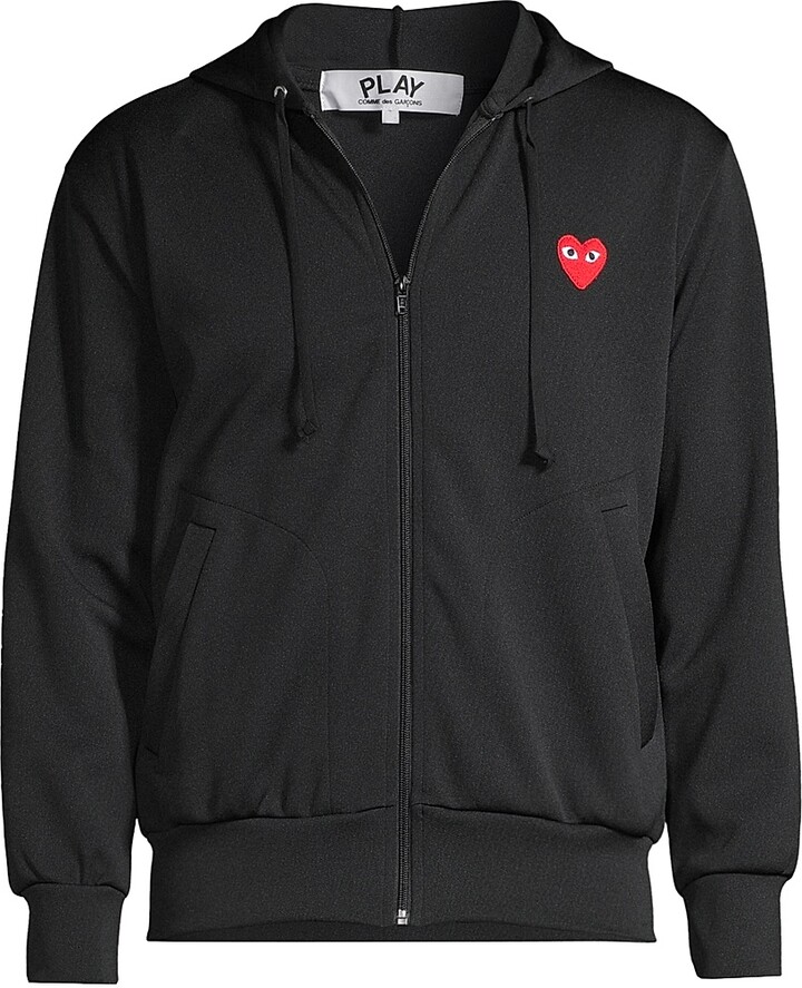 Comme des Garçons PLAY Men's Signature Logo Zip-Front Hoodie - Black - Size Small