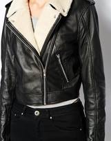 Thumbnail for your product : Urban Code Urbancode Leather Biker Jacket With Fleece Collar