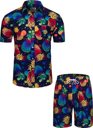 fohemr Men Hawaiian Shirt Short Set 2 Piece Beach Outfits Patterned Matching Tropcail Shirt and Short Suits 