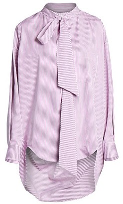 Balenciaga Swing Tieneck High-Low Pinstripe Shirt
