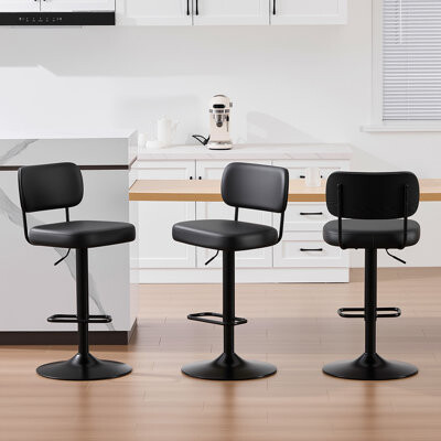George Oliver Adjustable Height 360° Swivel Bar Stools With Upholstered Backrest