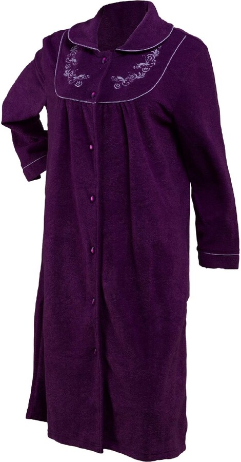 Dressing Gown Ladies Floral Button Up Robe Slenderella Boucle Fleece Housecoat 