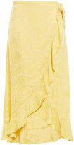 Thumbnail for your product : Samsoe & Samsoe Samsøe Φ Samsøe Ruffled Cupro-blend Satin-jacquard Midi Wrap Skirt