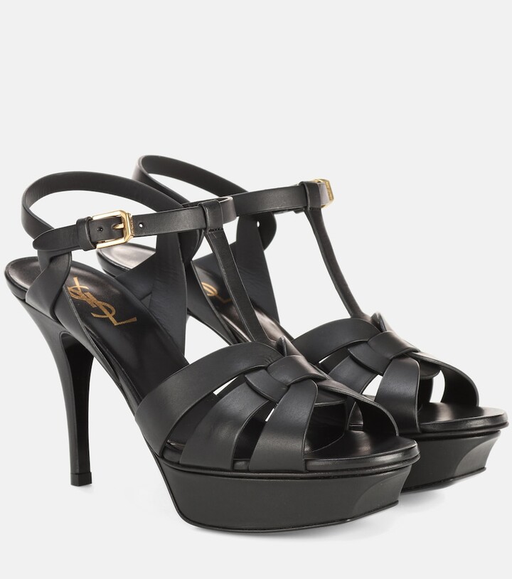 Womens Shoes Heels Sandal heels Saint Laurent Classic Tribute 105 Leather Platform Sandals in Black 