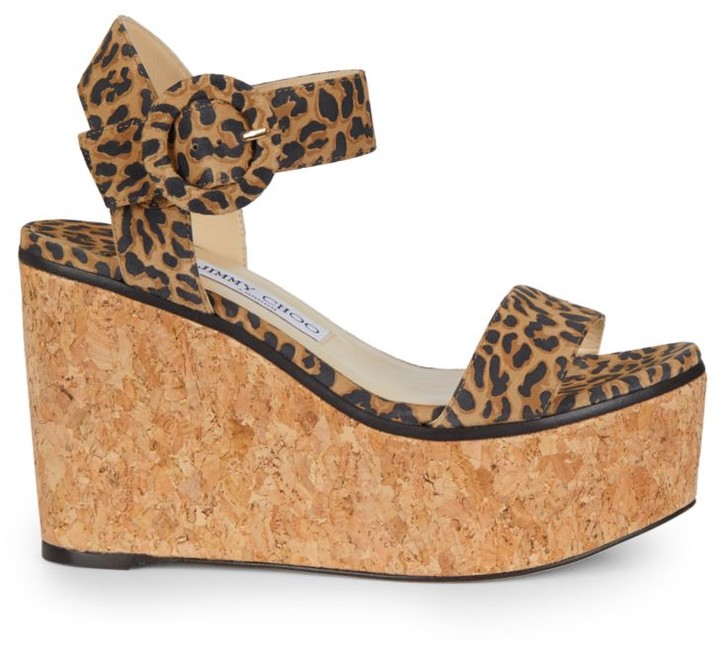 leopard print cork sandals