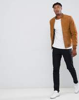 Thumbnail for your product : ASOS DESIGN tall suede bomber jacket in tan