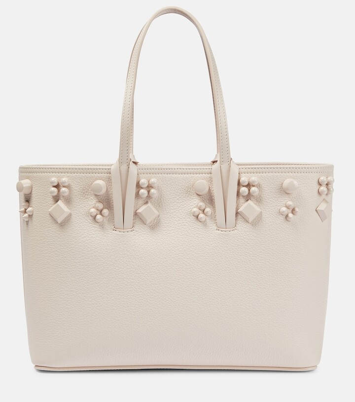 Christian Louboutin Cabata Empire Spike Studded Leather Tote Bag in Leche