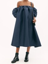Thumbnail for your product : Kika Vargas Off-shoulder Silk-blend Taffeta Dress - Navy
