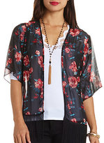Thumbnail for your product : Charlotte Russe Floral Print Fringe Kimono Top