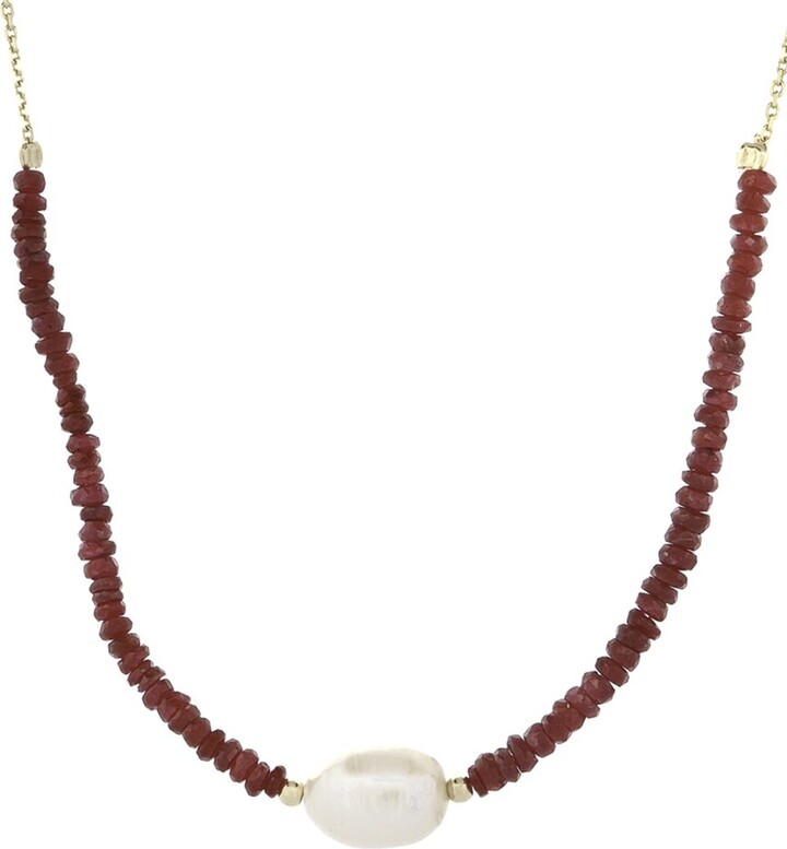 Ebru Jewelry 14K Ruby & 0.35Mm Pearl Minimalist Necklace