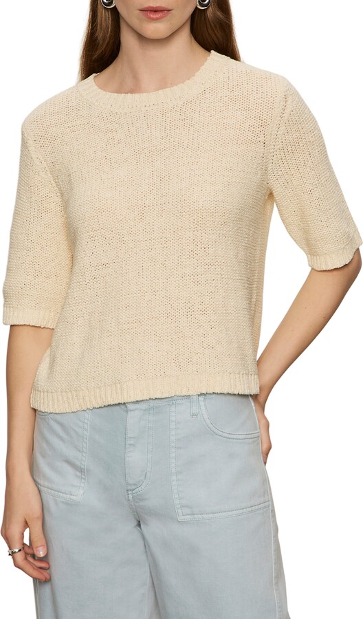 Tape Yarn Open Stitch Cotton Blend Sweater