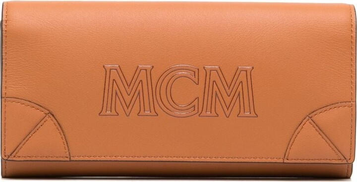 MCM Aren Embossed Logo Monogram Leather Chain Wallet
