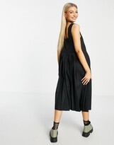 Thumbnail for your product : Collusion pleated midi pinafore dress in black