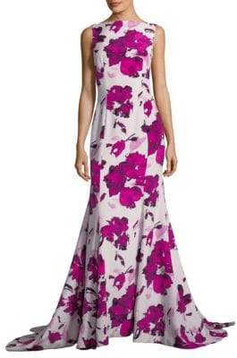 Oscar de la Renta Floral-Print Silk Gown