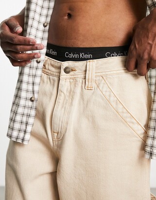 ASOS DESIGN baggy jeans with carpenter detail in ecru