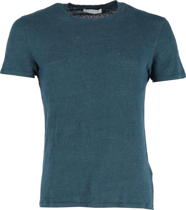 Sandro Crewneck T-shirt in Green Linen