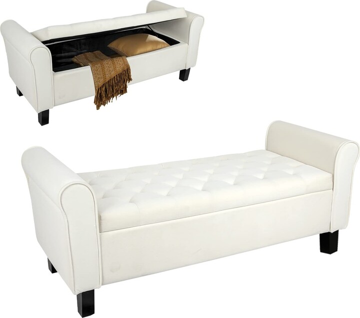 EPOWP Storage Bench for Bedroom End of Bed, Upholstered Bench with Arm