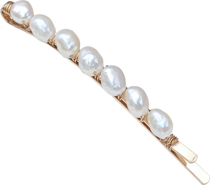 Kiri & Belle Alyssa Freshwater Pearl Gold Hair Slide - Short