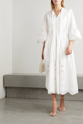 Self-Portrait Broderie Anglaise Cotton-poplin Midi Dress - White