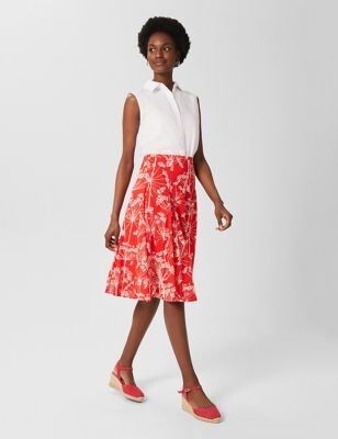 Hobbs London Pure Cotton Floral Knee Length Skater Skirt - ShopStyle