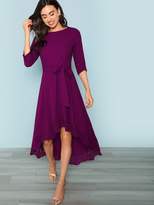 Thumbnail for your product : Shein Laser Cut Dip Hem Dress with Belt