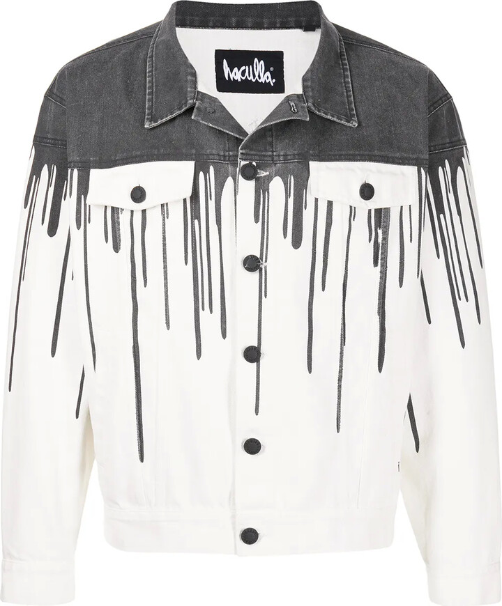 black denim jacket paint splatter
