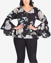 Thumbnail for your product : City Chic Trendy Plus Size Floral-Print Bell-Sleeve Top