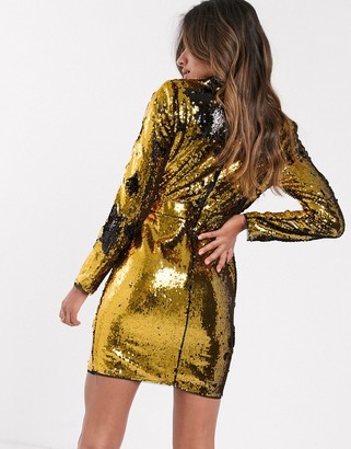 TFNC sequin tux mini dress in black and gold