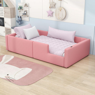 Twin Upholstered Kids Bed With Charging Station