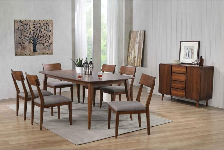 Sunset Trading 8-Piece 78" Rectangular Mid-Century Wood Dining Set in Walnut