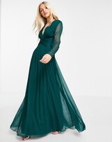 Thumbnail for your product : ASOS DESIGN Bridesmaid ruched waist maxi dress with long sleeves and pleat skirt
