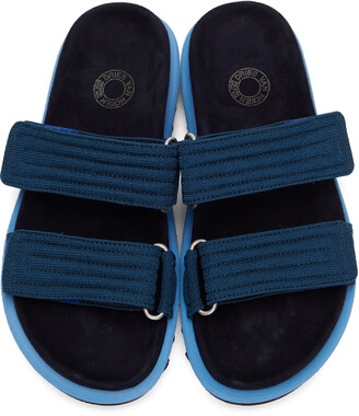 Dries Van Noten Blue Canvas & Suede Slide Sandals