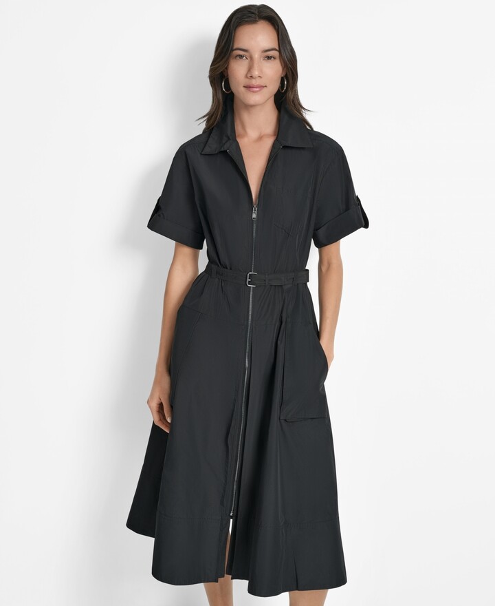 Dkny Women's Zip-Front Belted Commuter Dress