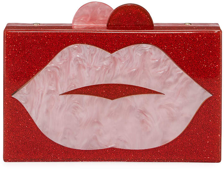 Bari Lynn Girl's Lips Glittered Acrylic Box Clutch Bag