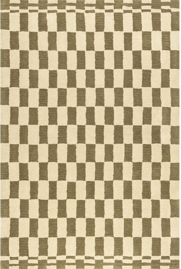 RUGS USA Kia Checkerboard Wool Olive 5 ft. x 8 ft. Indoor/Outdoor Patio Area Rug