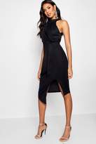 Thumbnail for your product : boohoo Crepe High Neck Wrap Detail Midi Dress