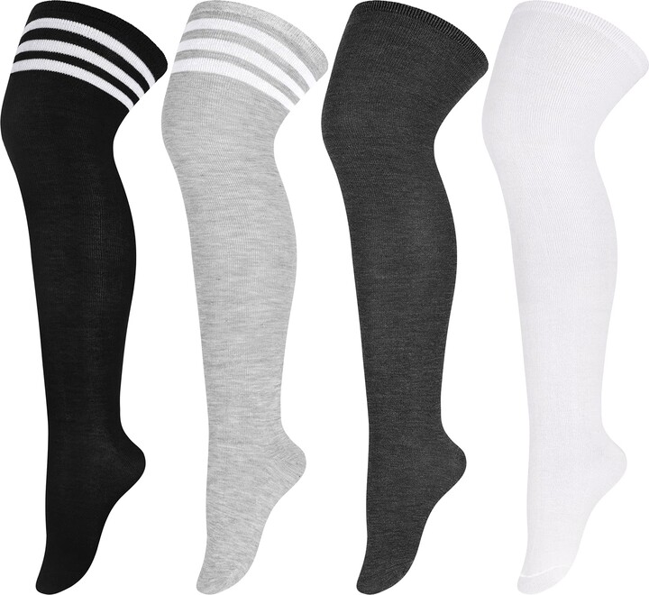 ANECO 4 Pairs Plus Size Thigh High Socks Extra Large Warm Adult Over