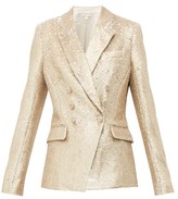 Thumbnail for your product : Jonathan Simkhai Distressed Sequinned Double-breasted Blazer - Gold